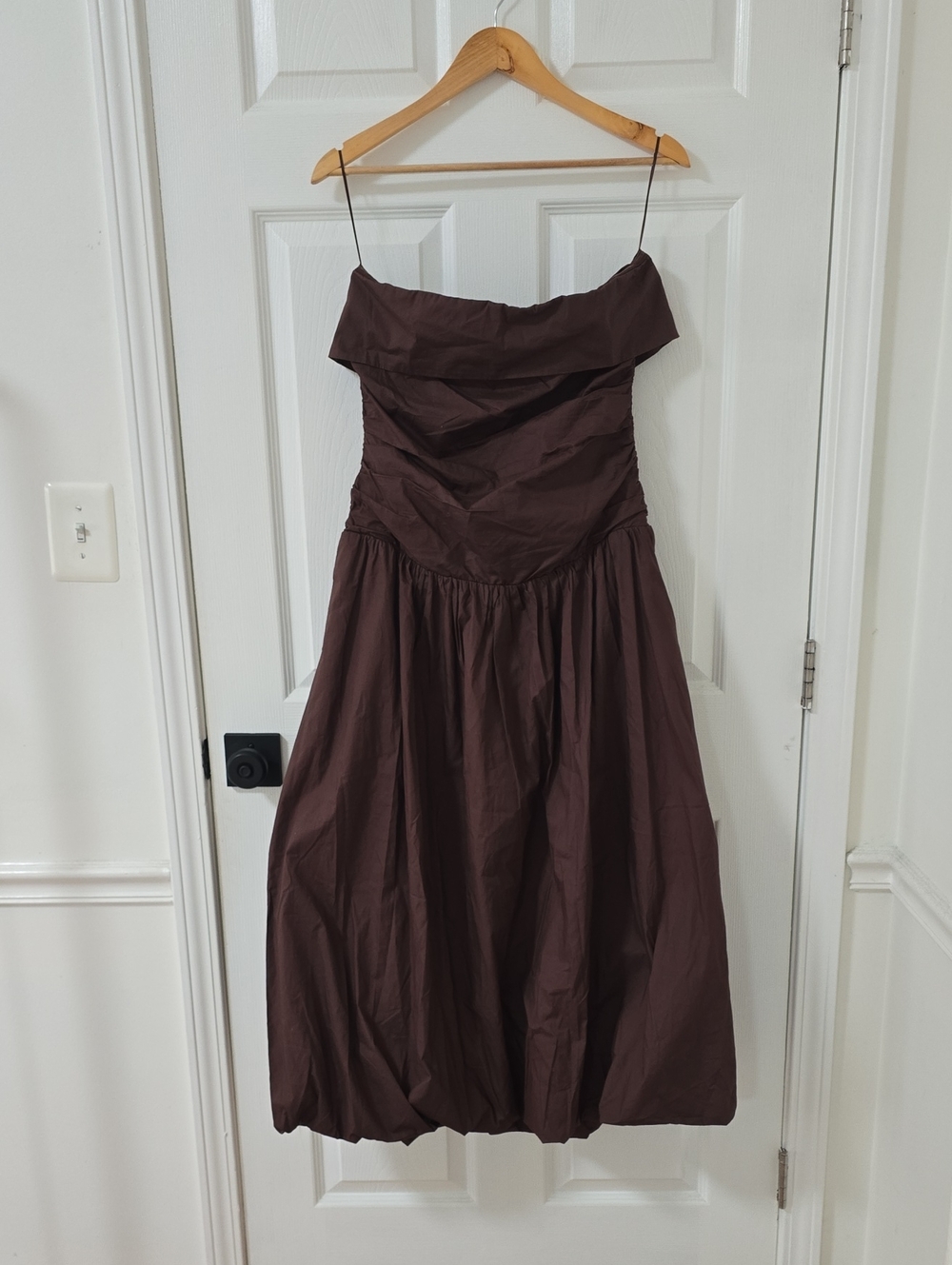 Nia Freya Chocolate Brown Strapless Bubble Hem Midi Dress New Size L - Picture 3 of 9
